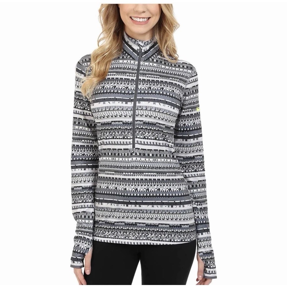 NIKE PRO Dri-Fit L 1/2 Zip‎ L/S Pullover Fair Isle Black Geometric Activewear